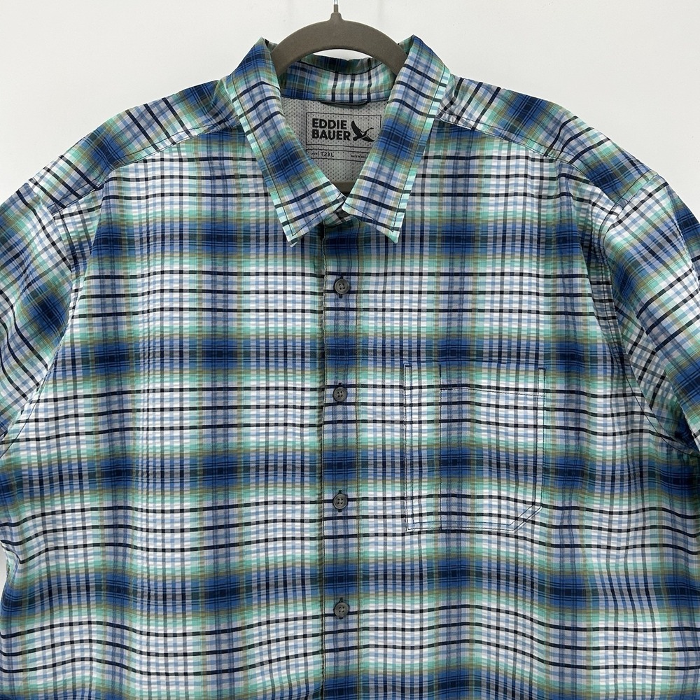 Eddie Bauer Shirt Mens 2XL Tall Sea Green Plaid Outdoor Hiking Performance Camp - Picture 2 of 9